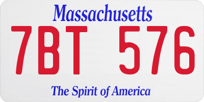 MA license plate 7BT576