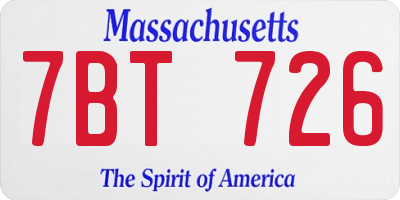 MA license plate 7BT726