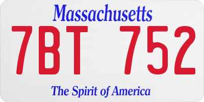 MA license plate 7BT752