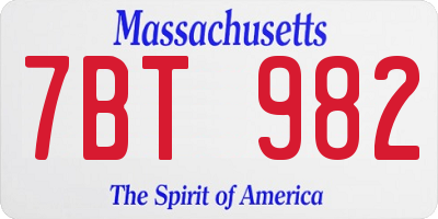 MA license plate 7BT982