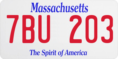 MA license plate 7BU203