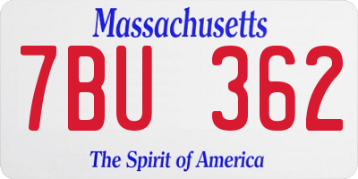 MA license plate 7BU362