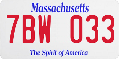 MA license plate 7BW033
