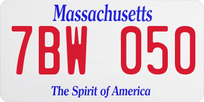 MA license plate 7BW050