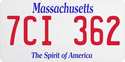 MA license plate 7CI362