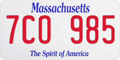 MA license plate 7CO985