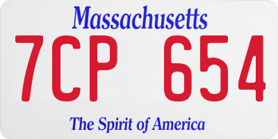 MA license plate 7CP654