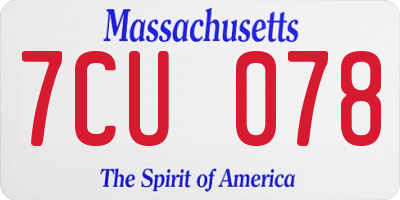 MA license plate 7CU078