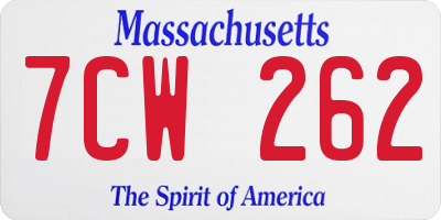 MA license plate 7CW262