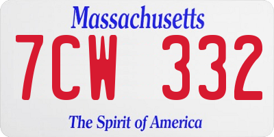 MA license plate 7CW332