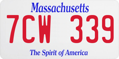 MA license plate 7CW339
