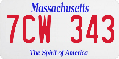 MA license plate 7CW343