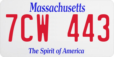 MA license plate 7CW443