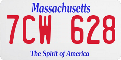 MA license plate 7CW628