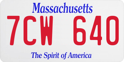 MA license plate 7CW640