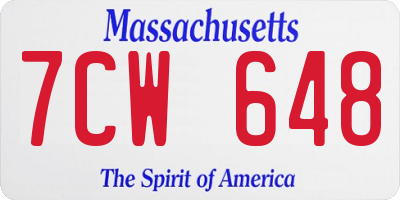 MA license plate 7CW648