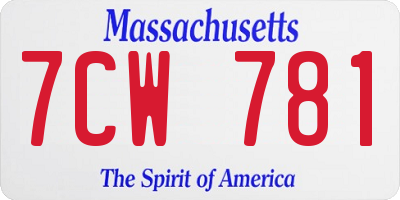 MA license plate 7CW781