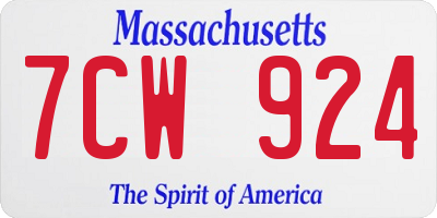 MA license plate 7CW924