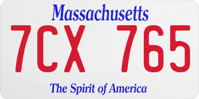 MA license plate 7CX765