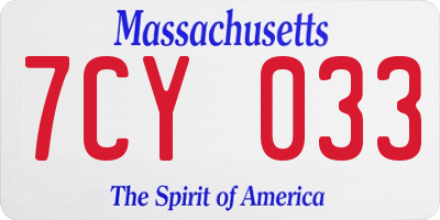 MA license plate 7CY033