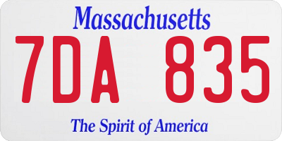 MA license plate 7DA835