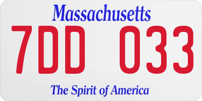 MA license plate 7DD033
