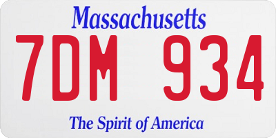MA license plate 7DM934