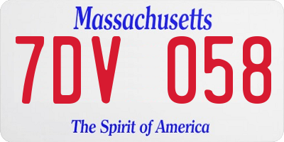 MA license plate 7DV058