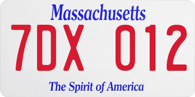 MA license plate 7DX012