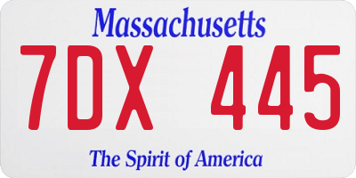 MA license plate 7DX445