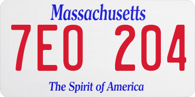 MA license plate 7EO204