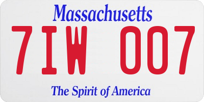 MA license plate 7IW007