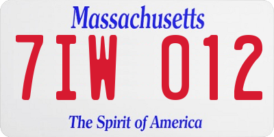 MA license plate 7IW012