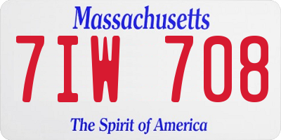 MA license plate 7IW708
