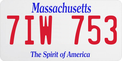 MA license plate 7IW753
