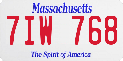 MA license plate 7IW768