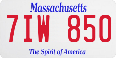 MA license plate 7IW850