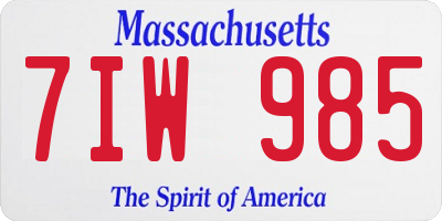 MA license plate 7IW985