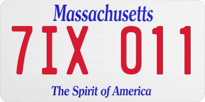 MA license plate 7IX011