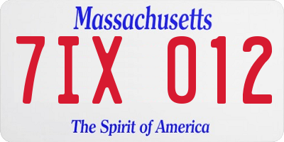 MA license plate 7IX012