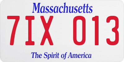 MA license plate 7IX013