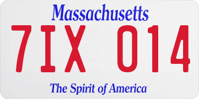 MA license plate 7IX014