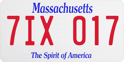 MA license plate 7IX017