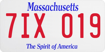 MA license plate 7IX019