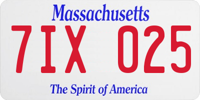 MA license plate 7IX025