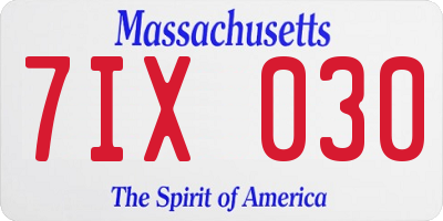 MA license plate 7IX030