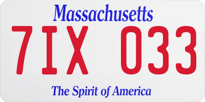 MA license plate 7IX033