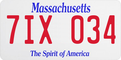 MA license plate 7IX034