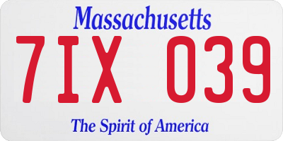 MA license plate 7IX039