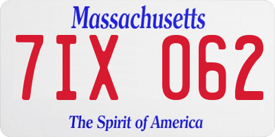 MA license plate 7IX062
